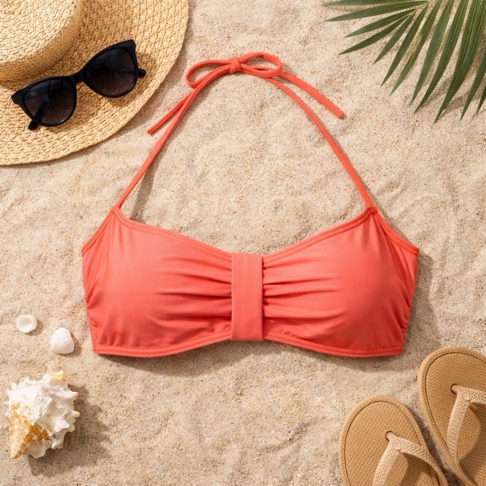 GAP Coral Bandeau Bikini Top Halter Tie Back Ruched Swimwear